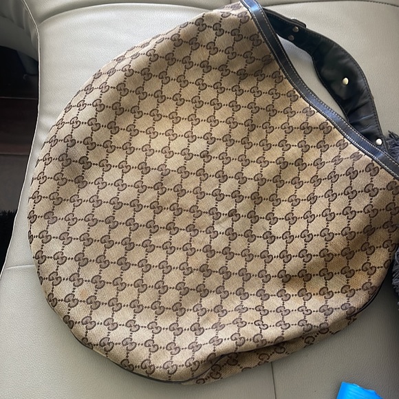 Gucci Monogram GG Brown Horsebit handle Canvas Material Hobo Bag large - Picture 2 of 7